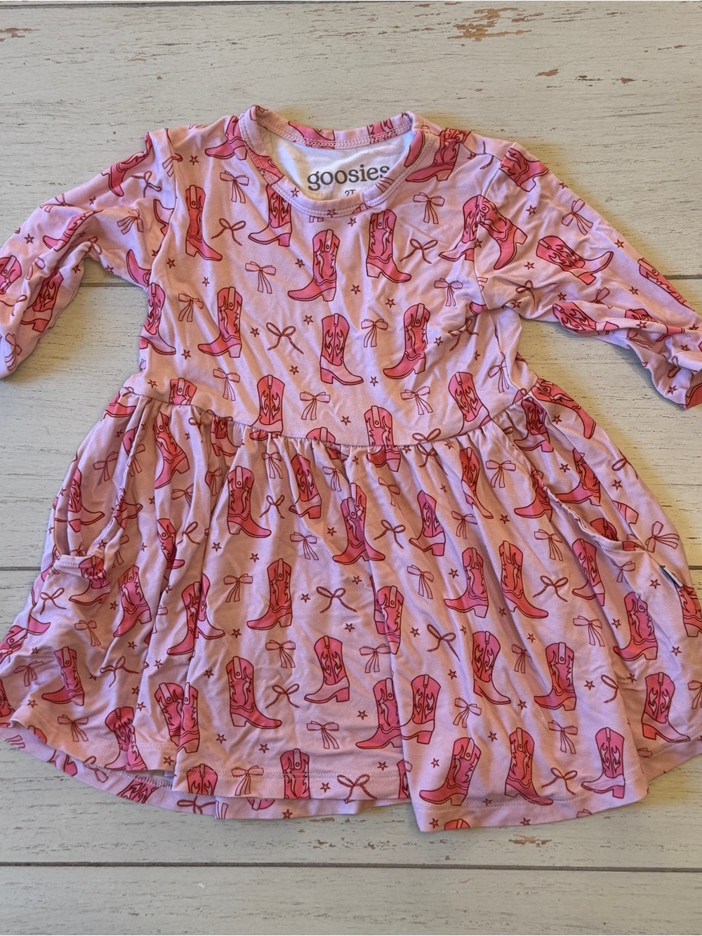 Goosies NWOT Bamboo Pink Cowboy Boot and Bow Print Casual Dress